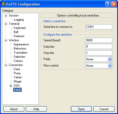 Настройка COM порта в Putty